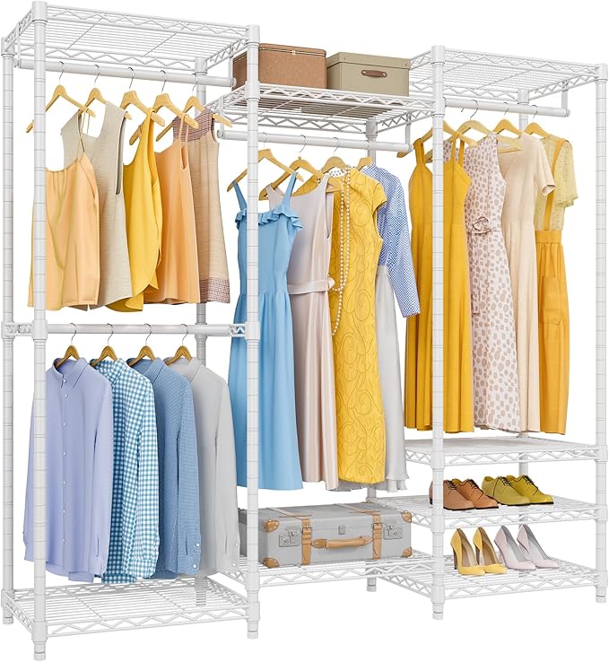 VIPEK V5 Medium Portable Closet Wardrobe Heavy Duty Clothes Rack, Freestanding Closet Metal Clothing Rack with 4 Hang Rods & 8 Shelves, Adjustable Custom Closet Rack, 56.7" Lx15.7 Wx76.4 H, White