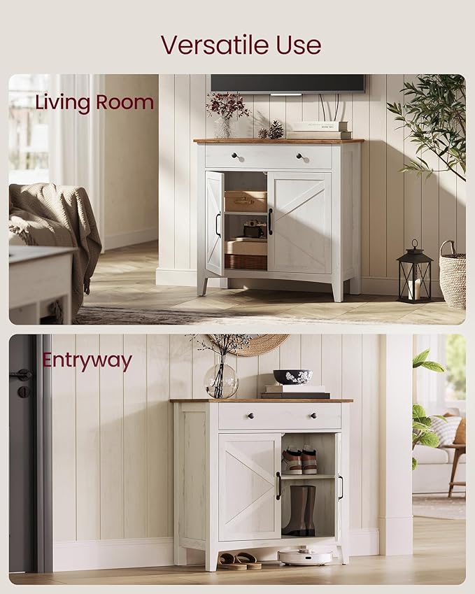 VASAGLE LIRY Collection - Buffet Cabinet, Coffee Bar Cabinet with a Drawer, Adjustable Shelf, Sideboard Storage with Cable Hole, Drawer Divider, Rustic White and Honey Brown UBBK341W01