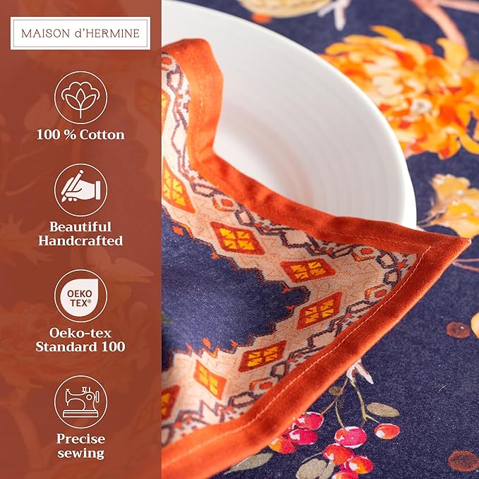 Maison d' Hermine Cloth Napkins Set of 4 100% Cotton Everyday Reusable Square Napkins Cloth Washable, Dinner, Party, Wedding, Restaurant (Kelim - Infinity, 20" x 20")