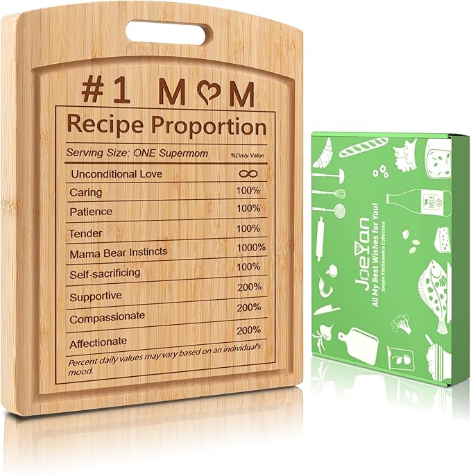Joeyan Mom Birthday Recipe Cutting Board Gift from Daughter Son, Personalized Engraved Chrsitmas Kitchen Present, Large Size, Heavy Duty, 16x12x0.8"