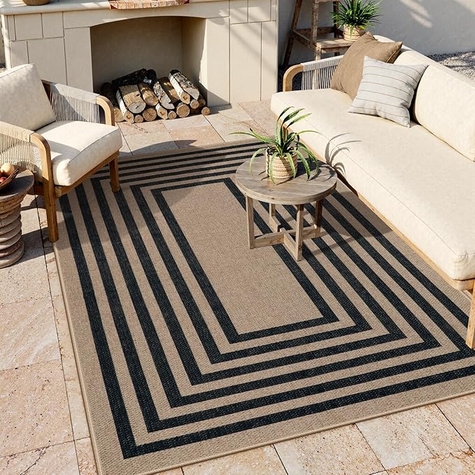 Lahome Modern Geometric Easy Jute Dining Room Rug, 5x7 Modern Rugs for Living Room Washable Kitchen Mat, Large Non Slip Farmhouse Indoor Outdoor Carpet for Bedroom Dorm RV