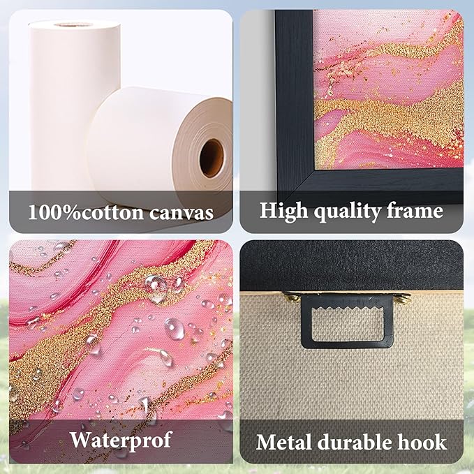 Lovira Abstract Pink Marble Large Wall Art Gold Wave Canvas Wall Decor Pictures Prints Painting Framed Modern Artwork for Living Room Bedroom Bathroom Office 24"x36"