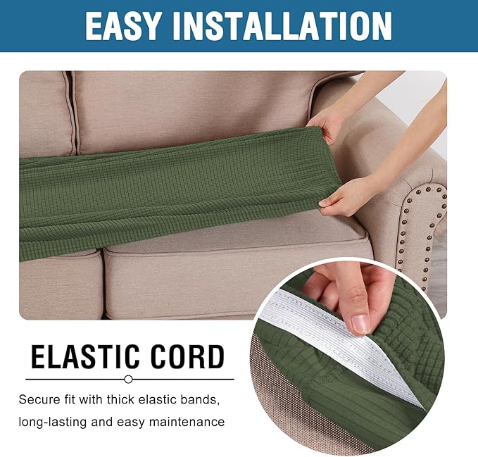H.VERSAILTEX Super Stretch Individual Seat Cushion Covers Sofa Covers Couch Cushion Covers Slipcover Sets Thick Jacquard Textured Twill Fabric (1 Piece Loveseat Cushion Cover, Bronze Green)