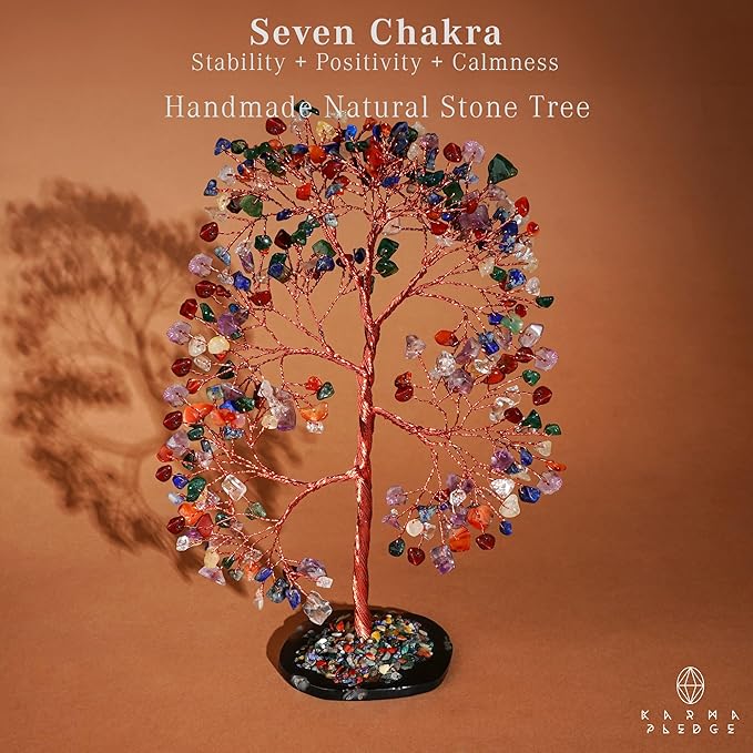 7 Chakara Crystal Trees for Home and Office Decoration, Chakra Healing Crystals Feng Shui Handmade Trees for Positive Energy, Money, Good Luck, Christmas Decor, Birthday Gifts for Women, Mom