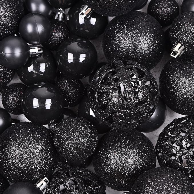 Halloween Balls Tree Ornaments, Shatterproof Christmas Decorations Set with Reusable Hand-held Gift Package for Holiday Xmas Tree Decor (100, Black)