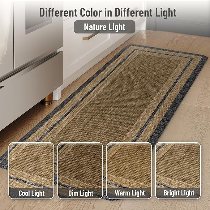 KIMODE Anti Fatigue Mats for Kitchen Floor 17.3"x29"+17.3"x59", Farmhouse Kitchen Rugs Sets of 2, Memory Foam Kitchen Mat for Floor, Comfort Standing Mats for Laundry Office Sink Desk Grey/Brown