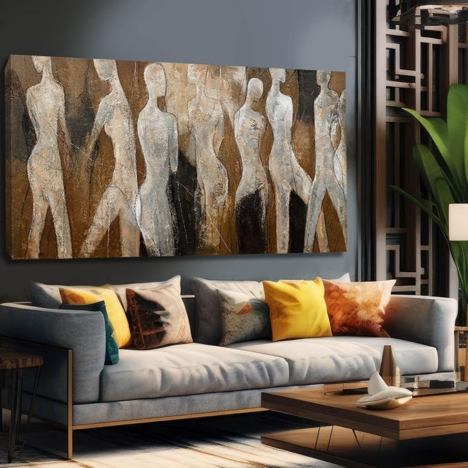 CHUDANHAO Modern Abstract Art White and Brown Figure Artwork for Walls Black Line Canvas Prints for Dining Room Office Home Wall Decor 24x48 Inch