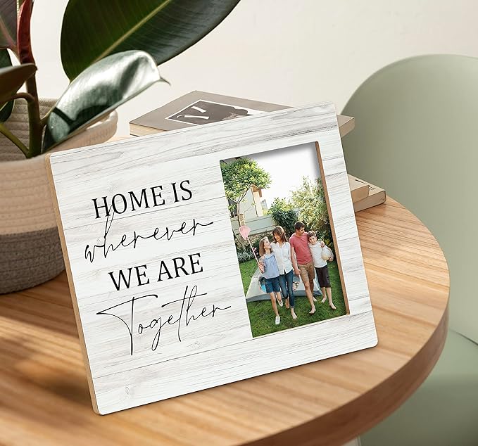 SRADMO Home Is Wherever We Are Together Picture Frame, Family Quotes 10×8 inch Wooden Tabletop Photo Frame for Women Men Family Members, Housewarming Gifts