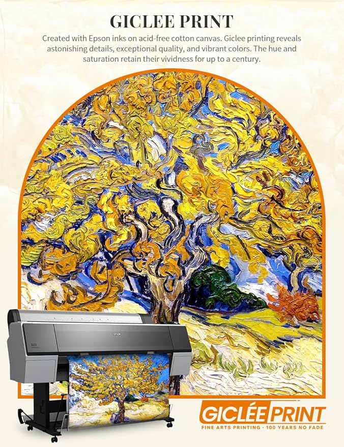 DECORARTS - The Mulberry Tree, Vincent Van Gogh Art Reproduction. Acid Free Cotton Canvas Giclee Print w/Bronze Frame&Mat for Wall Decor.