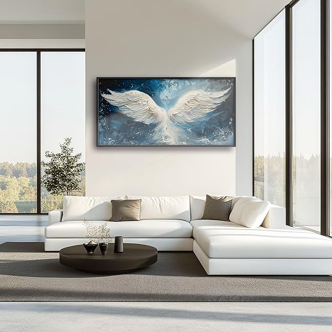 Angel Wings Large Wall Art for Living Room Framed, Angel Wall Decor Pictures, Christian Holy White Wing Canvas Print Painting, Aesthetic Artwork Bedroom Office Home Decor 60"x30"