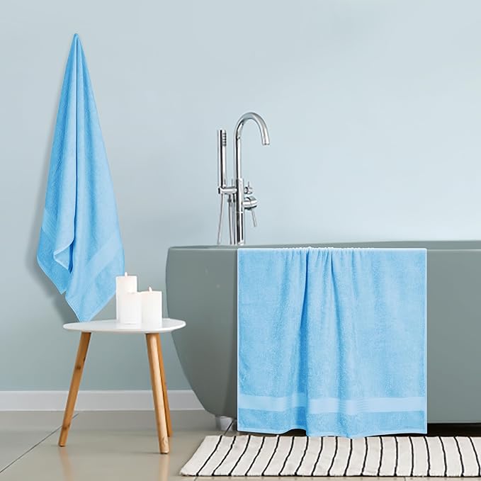 GLAMBURG Premium Cotton Oversized 2 Pack Bath Sheet 35x70-100% Pure Cotton - Ideal for Everyday use - Ultra Soft & Highly Absorbent - Machine Washable - Sky Blue