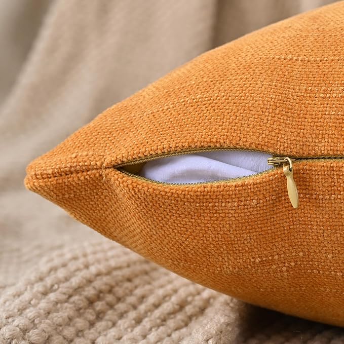 Set of 4 Soft Textured Decorative Throw Pillow Covers 20x20 Inch Cozy Farmhouse Cushion Cover Square Accent Pillow Cases for Bed Couch Sofa Living Room, Orange