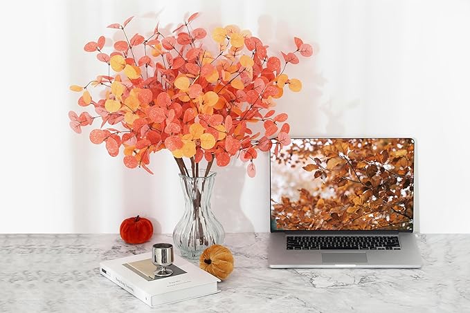 SITUMEIZI 6 Pcs Fall Stems Eucalyptus Artificial Tall Fall Flowers with Eucalyptus Leaves Autumn Decorations for Office and Home Fall Halloween Thanksgiving Table Centerpiece Floral Arrangement Decor