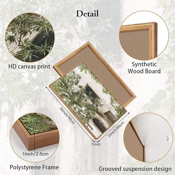 CHDITB Vintage Italy City Framed Wall Art, Nature Botanical Olive Green Wall Decor, Rustic Italian Landscape Painting, Modern Minimalist Country Art Prints for Living Room, Bedroom, Office 24"x36"x3