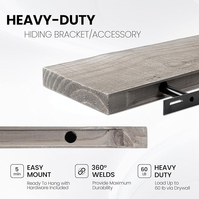 Fun Memories Floating Shelves for Wall Dec, 72"x8" Rustic Reclaimed Wood Shelves, Heavy-Duty Wall Mounted Shelves with Invisible Brackets for Living Room, Bedroom, Kitchen, Grey Finish