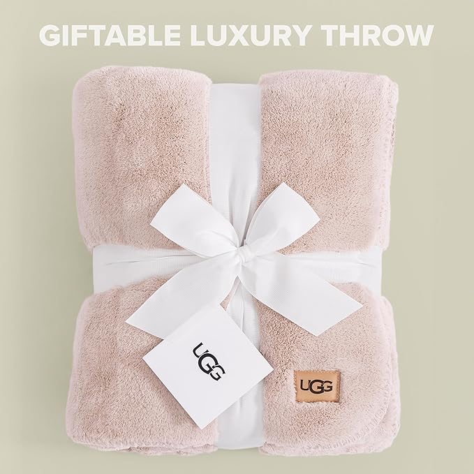 UGG Whitecap Plush Throw Blanket Fleece Lightweight Soft Throw for Couch or Bed Luxury Home Decor for Living Room Washable Hypoallergenic Blankets for Dorm Decor, 50-inch x 70-inch, Light Pink Quartz