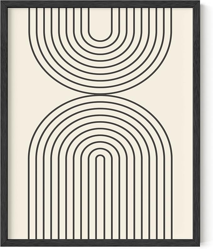 HAUS AND HUES Neutral Wall Art Prints - Boho Art, Mid Century Modern Decor Line Art, Geometric Black Semi Circles Reflected (16x20 Unframed)