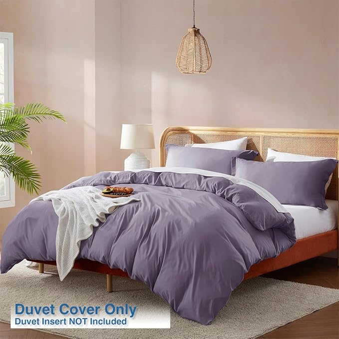 Nestl Grayish Purple Duvet Cover King Size - Soft Double Brushed King Duvet Cover Set, 3 Piece, with Button Closure, 1 Duvet Cover 104x90 inches and 2 Pillow Shams