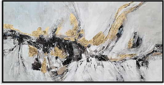 Yihui Arts Black White Gold Canvas Wall Art Hand Painted Abstract Painting Modern Decor
