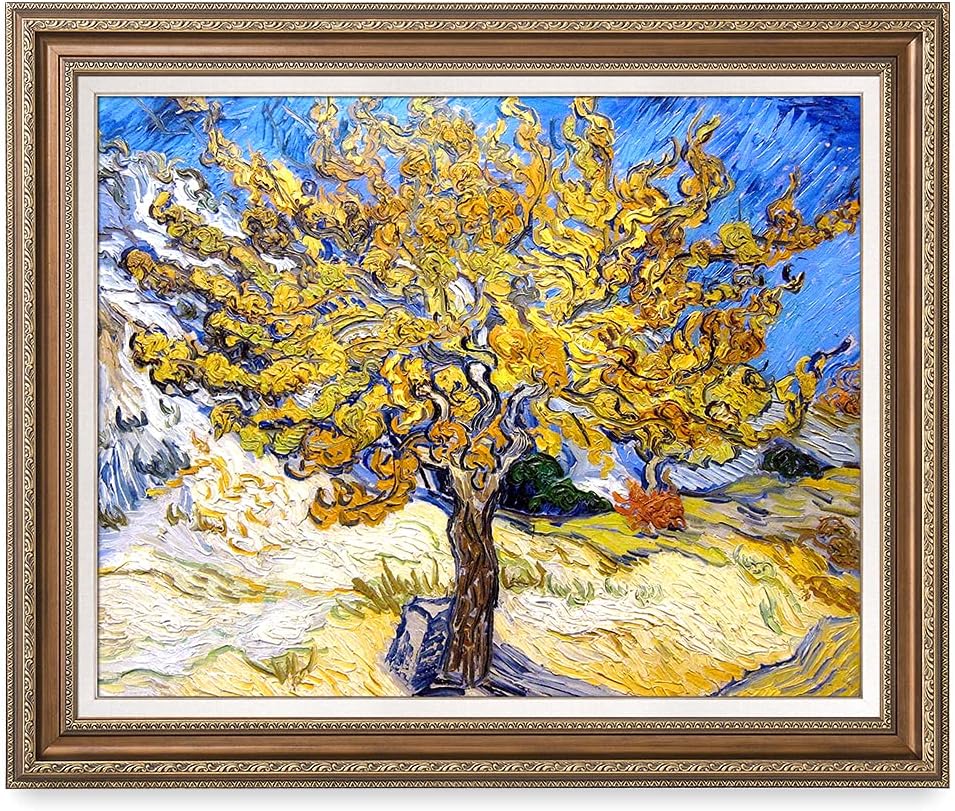 DECORARTS - The Mulberry Tree, Vincent Van Gogh Art Reproduction. Acid Free Cotton Canvas Giclee Print w/Bronze Frame&Mat for Wall Decor.
