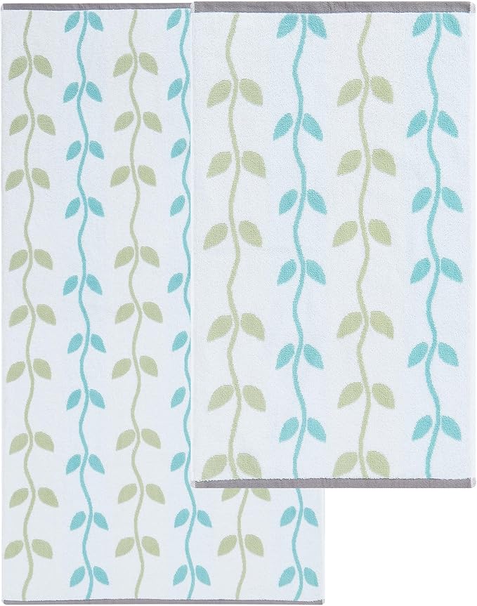 Modern Threads Organic Vines 6-Piece 100% Cotton Towel Set – Yarn Dyed Jacquard & Solid – Includes 2 Bath Towels, 2 Hand Towels, 2 Washcloths – Absorbent, Quick Dry, Soft & Durable – Sage Green