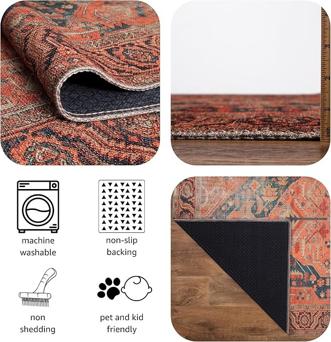 Keen Home Design 6x9 Rug - Machine Washable Area Rug with Non-Slip Backing, Ideal for Living Room, Dining Room, Bedroom - Vintage, Easy Clean, Durable, Low Pile Rug - (6' x 9')
