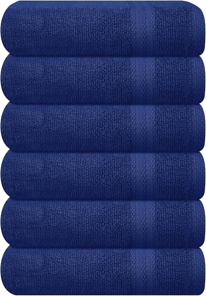 GLAMBURG Ultra Soft 6-Piece Hand Towel Set 16x28-100% Ringspun Cotton - Durable & Highly Absorbent Hand Towels - Ideal for use in Bathroom, Kitchen, Gym, Spa & General Cleaning - Navy Blue
