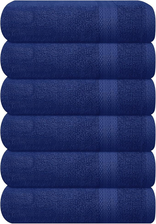 GLAMBURG Ultra Soft 6-Piece Hand Towel Set 16x28-100% Ringspun Cotton - Durable & Highly Absorbent Hand Towels - Ideal for use in Bathroom, Kitchen, Gym, Spa & General Cleaning - Navy Blue