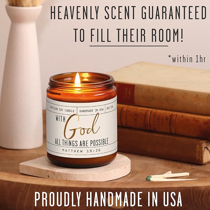 Christian Gifts for Women, Religious Gifts for Women - 'With God' Candle, w/Lily of the Valley & Lavender I Spiritual Gifts for Women I Faith Bible Gifts I Catholic Gifts Women I 50Hr Burn, USA Made