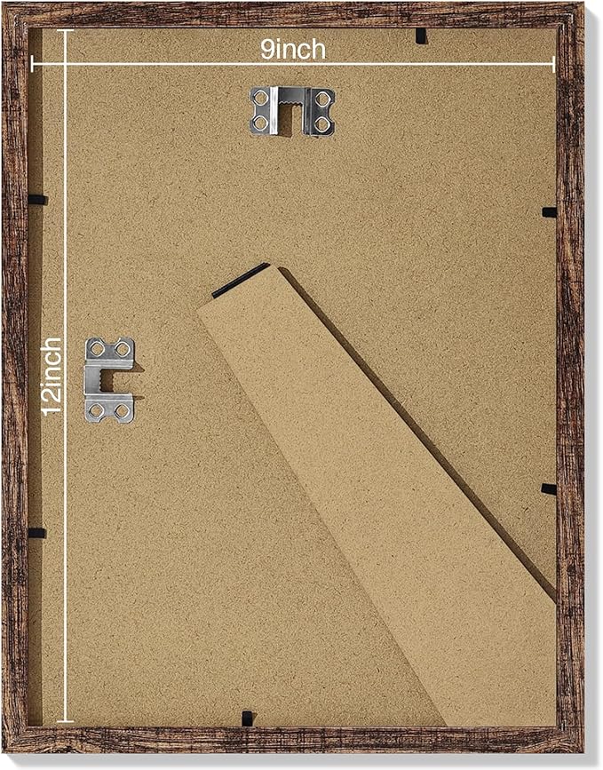 Vittanly 9x12 Picture Frames Set of 9, Shatter Resistant Plexiglass, Display 6x8 Pictures with Mat or 9x12 without Mat, Photo Frames for Wall or Tabletop, Engineered Wood, Brown