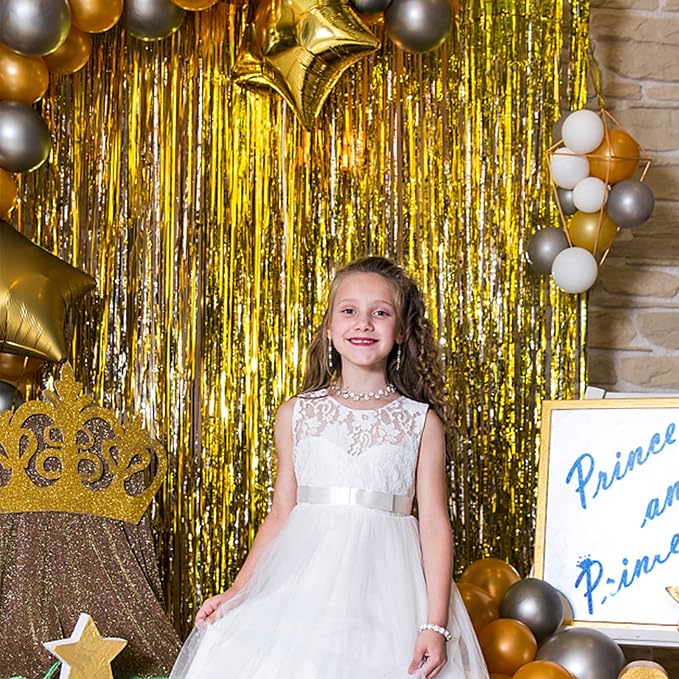 5 Pack Foil Curtain Backdrop Gold Metallic Tinsel Foil Fringe Curtains Photo Booth Props for Birthday Wedding Engagement Baby Shower Bachelorette Christmas Holiday Celebration Party Decorations