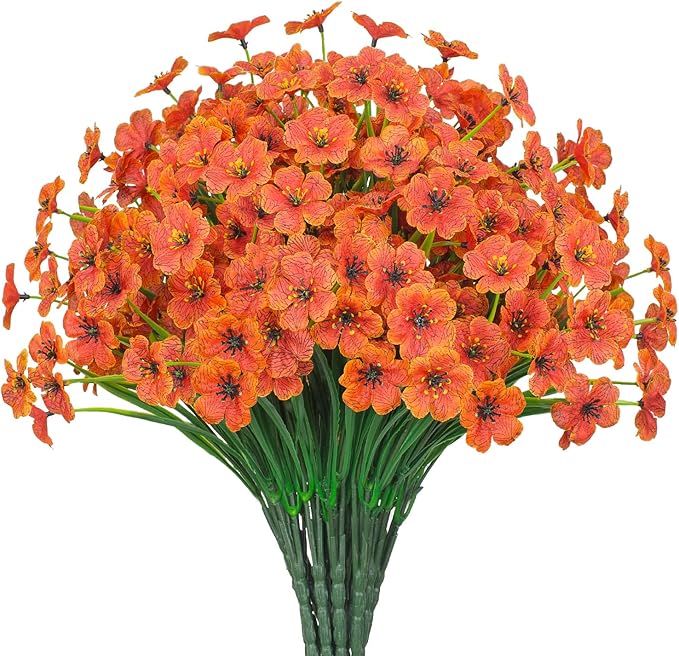 21 Bundles Outdoor Artificial Flowers UV Resistant Fake Silk Flowers No Fade Faux Plastic Plants Garden Porch Window Box Decoration(Orange)