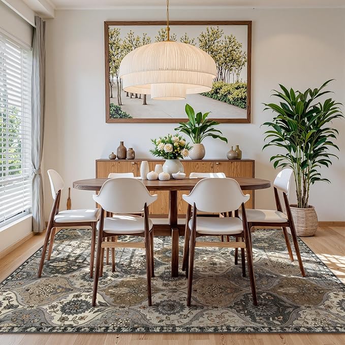 Lahome Moroccan 8x10 Area Rugs for Living Room, Washable Rugs 8x10 Ultra-Thin Oriental Non-Slip Non Shedding Accent Carpet for Bedroom Dining Room Office Nursery, Grey