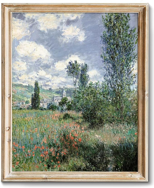 RETRART Vintage French Wall Art, Wildflower Landscape Painting Art - French Cottage Living Room Wall Decor - 8" x 10" Unframed Canvas Prints for Bedroom Living Room Bathroom Spring Landscape