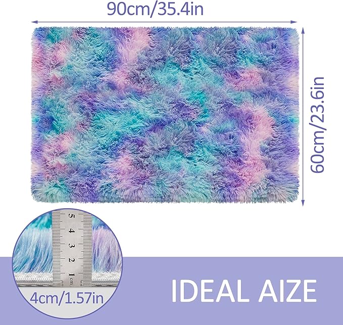 Small Area Rug for Bedroom 2x3ft Mini Tie-Dye Purple Rainbow Fluffy Rug Mat Bedside Throw Rug for Kids Room Boys Teens Nursery Baby Dorm Living Room Home Decor