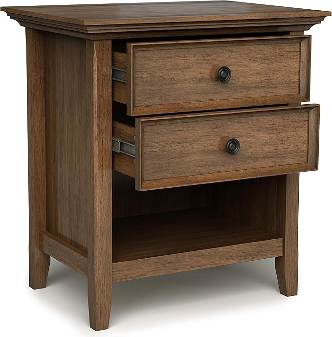 SIMPLIHOME Amherst SOLID WOOD 24 inch Wide Transitional Bedside Nightstand Table in Rustic Natural Aged Brown, for the Living Room and Bedroom