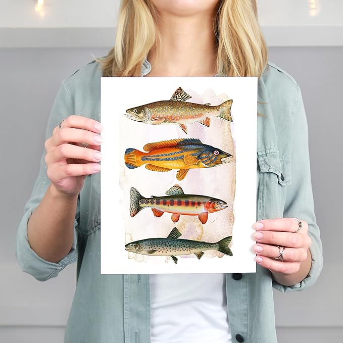 Vintage Fish Art Print - Unframed - 8x10 | Vintage Dcor | Farmhouse Dcor | Bathroom Dcor Wall Art | Kitchen Wall Dcor | Kitchen Wall Art