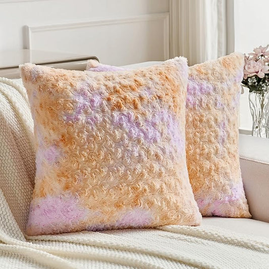 FUTEI Orange Decorative Throw Pillow Covers 20x20 Inch Set of 2,Soft Cozy Colorful Rose Swirl Texture Cushion Case,Modern Home Decor for Couch Sofa Bed Living Room