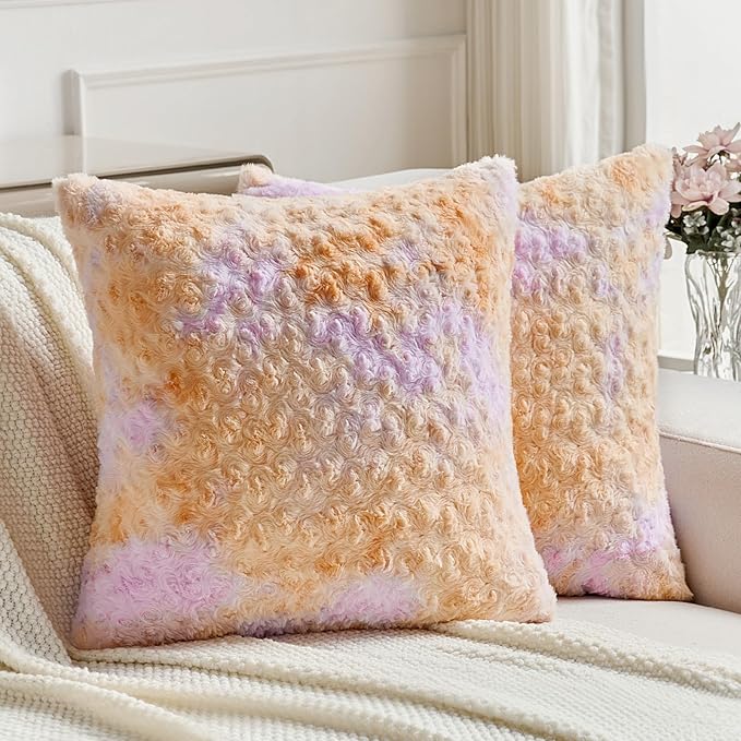 FUTEI Orange Decorative Throw Pillow Covers 24x24 Inch Set of 2,Soft Cozy Colorful Rose Swirl Texture Euro Pillow Sham,Modern Home Decor for Couch Sofa Bed Living Room