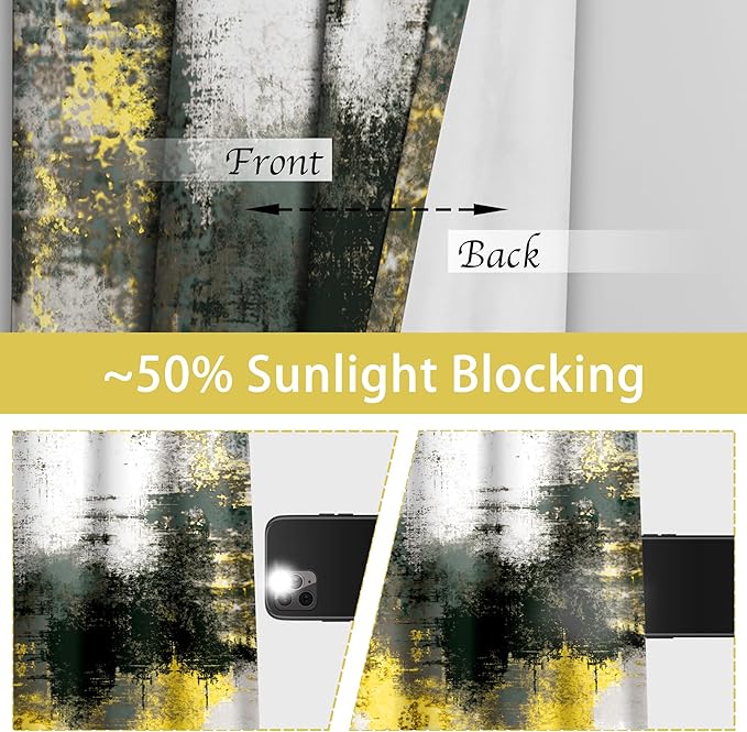 Asuexpect Abstract Curtains 2 Panels Abstract Rust Curtain Room Darkening Grommet Window Treatments Modern Decorative for Bedroom Living Room, 52x63 Inches, Black Yellow