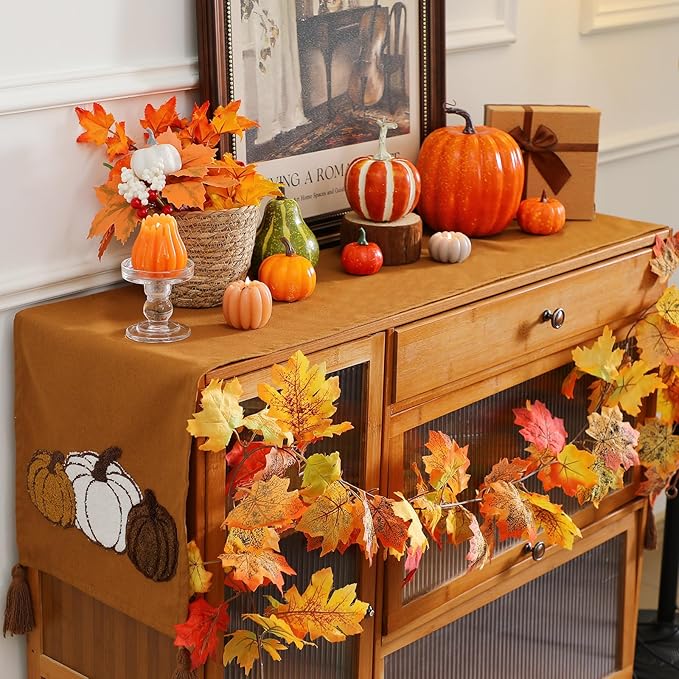 Breling Thanksgiving Pumpkin Table Runner Jacquard Fall Pumpkin Thanksgiving Dinner Table Runner Autumn Harvest Decoration for Kitchen Dining Home Dinner Party 13x72 Inch(Brown)