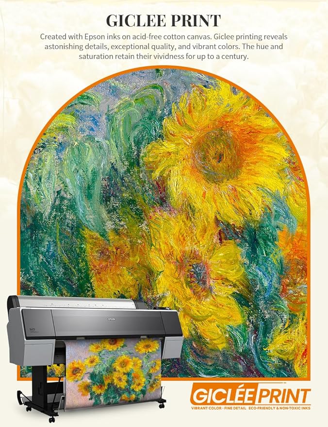 DECORARTS - Claude Monet Sunflowers, Large Framed Wall Art, Canvas Size 28x35, Outer Dimensions Larger With Customizable Solid Wood Frames, Giclee Canvas Print, Made in USA