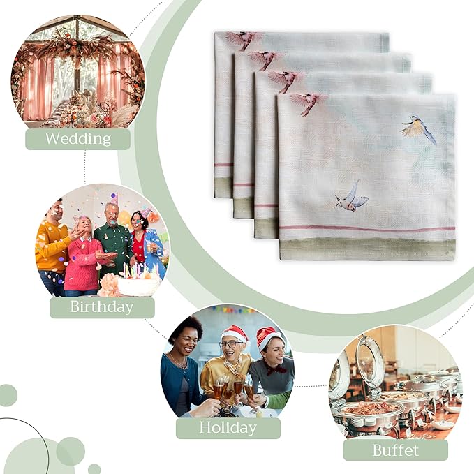 Maison d' Hermine Cloth Napkins Set of 4 100% Cotton Everyday Reusable Square Napkins Cloth Washable, Dinner, Party, Wedding, Restaurant, Spring/Summer (Flying Birds, 20" x 20")