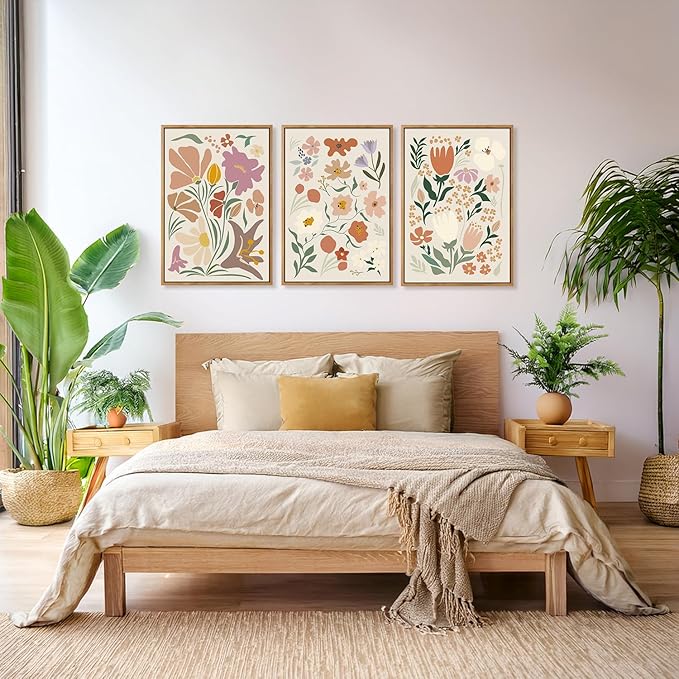 CHDITB Henri Matisse Framed Canvas Wall Art Prints, Pink Beige Flower Market Wall Decor, Minimalist Floral Wall Painting, Abstract Matisse Wall Art for Living Room, Bedroom, Dining Room - 16"x24"x3