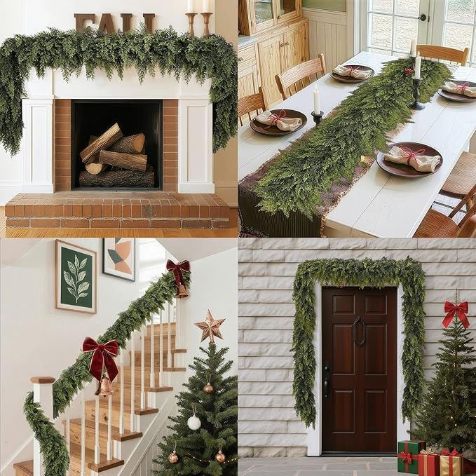 LVZHIYUAN 2 Pcs 6FT Christmas Garland, Christmas Decorations, Real Touch Cedar Garland, Artificial Cypress Garlands for Mantle Fireplace Table Door Wall Upstairs Indoor Outdoor Holiday Xmas Decor