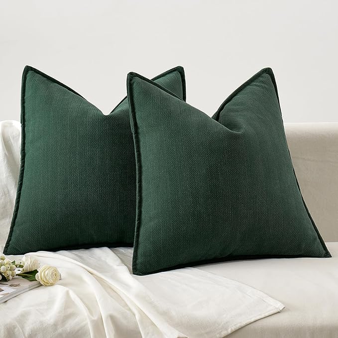 MIULEE Pack of 2 Green Decorative Pillow Covers 22x22 Inch Soft Chenille Luxurious Couch Throw Pillows Farmhouse Cushion Covers Euro Shams with Elegant Design for Sofa Bedroom Living Room Home Decor