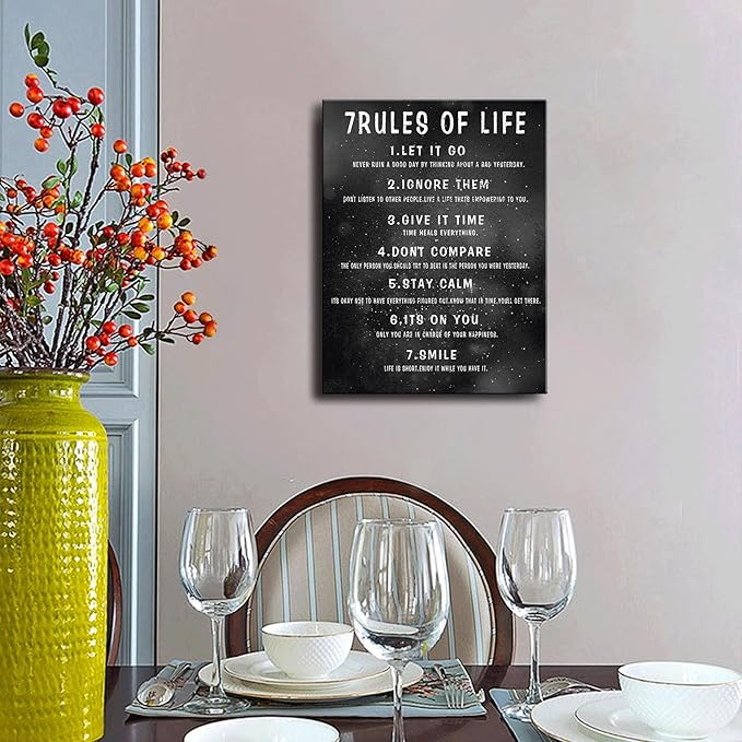 7 Rules of Life Wall Art Motivational Inspirational Poster Printed on Canvas Wall Decor for Living Room or Office Size11.5 x 15 Inch Framed Canvas Prints For Bedroom or Home Art Decoration Positive