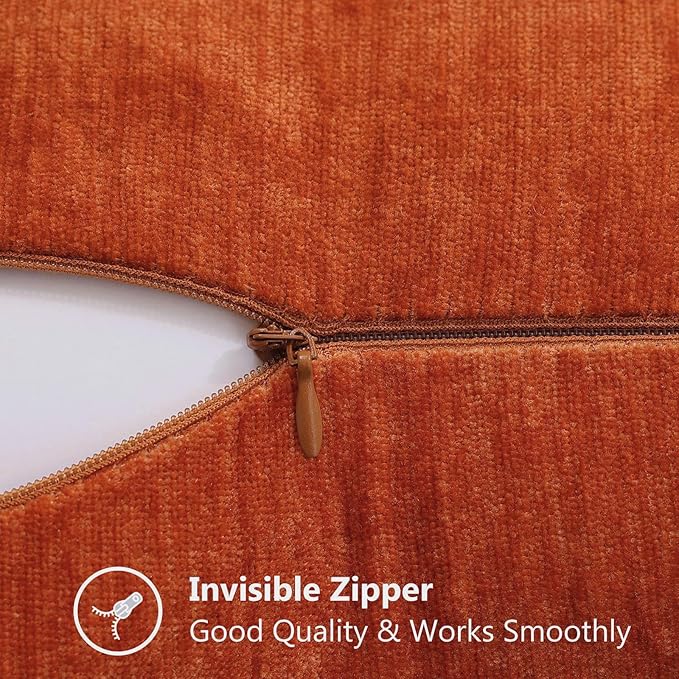 decorUhome Fall Chenille Soft Throw Pillow Covers 18x18 Set of 2, Farmhouse Velvet Neutral Decorative Euro Pillow Covers with Stitched Edge for Couch Sofa Bed Home Decor, Rust