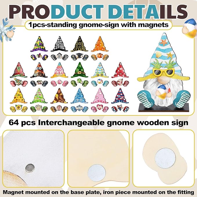 Blulu Interchangeable Wooden Gnome Decor DIY Holiday Seasonal Fall Gnomes Halloween Tiered Tray Decoration with Magnet Pieces Halloween Welcome Sign for Holiday Decorations(Vivid)