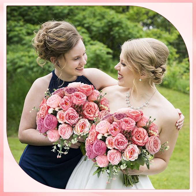 Geosar 16 Bundles Artificial Peonies Flowers Fake Silk Peony Bouquet Faux Peonies Flowers Bulk for Decoration Vase Florals Arrangements Wedding Party Table (Pink Lavender)